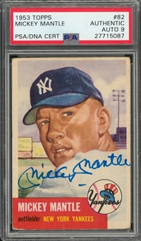 1953 Topps #82 Mickey Mantle Signed Card – PSA MINT 9 Signature
